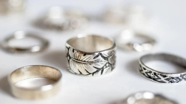 Natural-textured silver rings, silver bracelets
